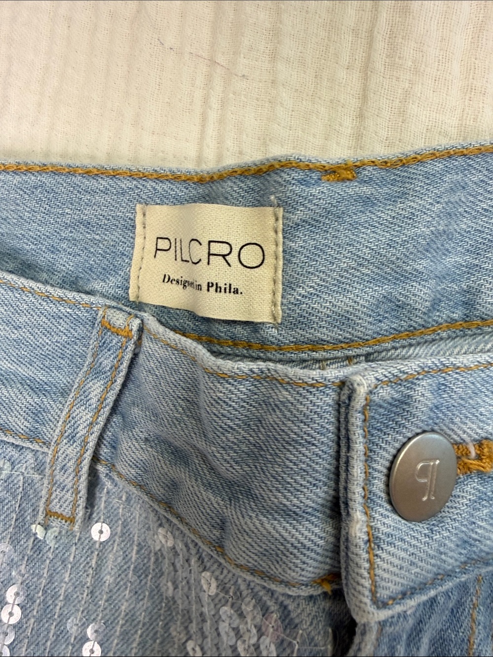 NWOT Anthropologie Light Blue Sequin Wide-Leg Jeans - Picture 3 of 6